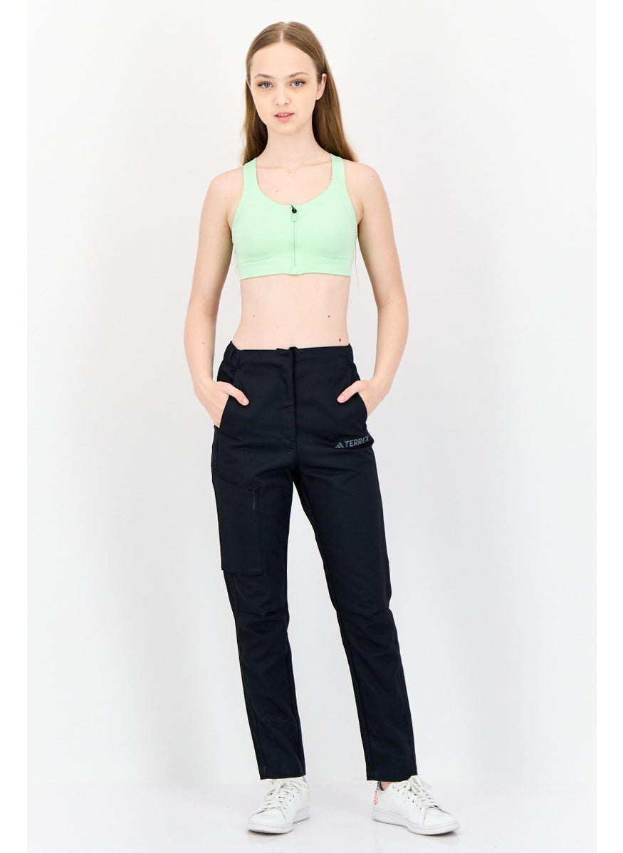 Women Sportswear Fit Drawstring Training Track Pants, Black