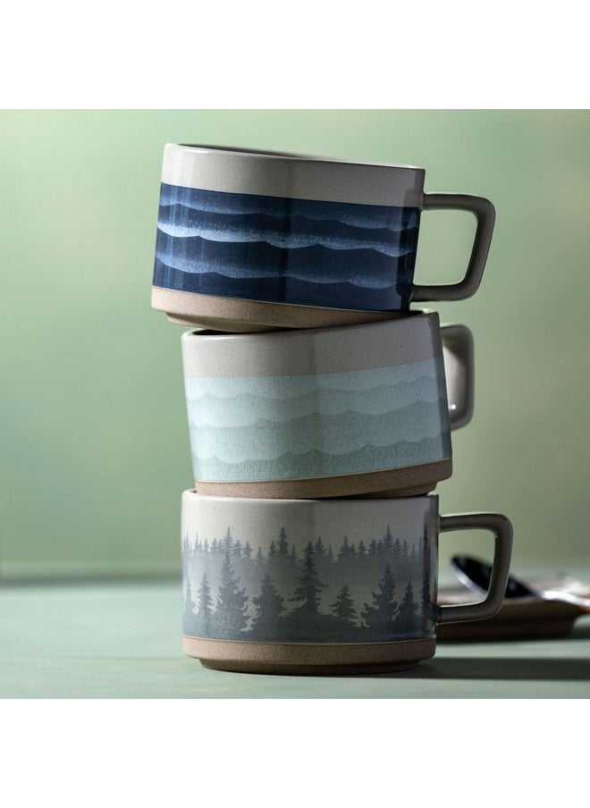 DEMDACO Forest Mist Hazy Grey Ombre 16 ounce Ceramic Stoneware Soup Mugs Set of 2