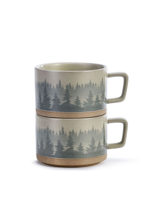 DEMDACO Forest Mist Hazy Grey Ombre 16 ounce Ceramic Stoneware Soup Mugs Set of 2
