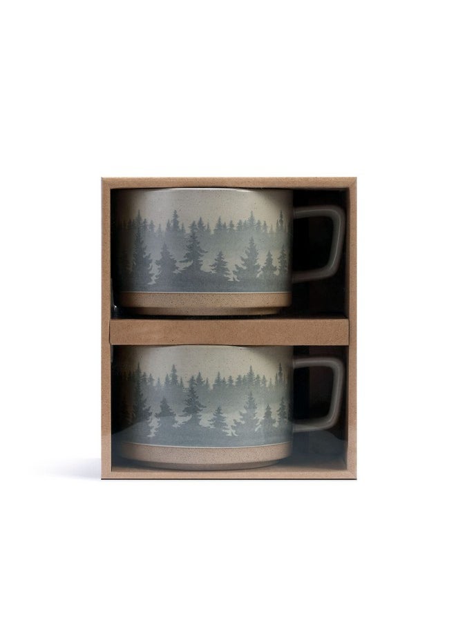 DEMDACO Forest Mist Hazy Grey Ombre 16 ounce Ceramic Stoneware Soup Mugs Set of 2