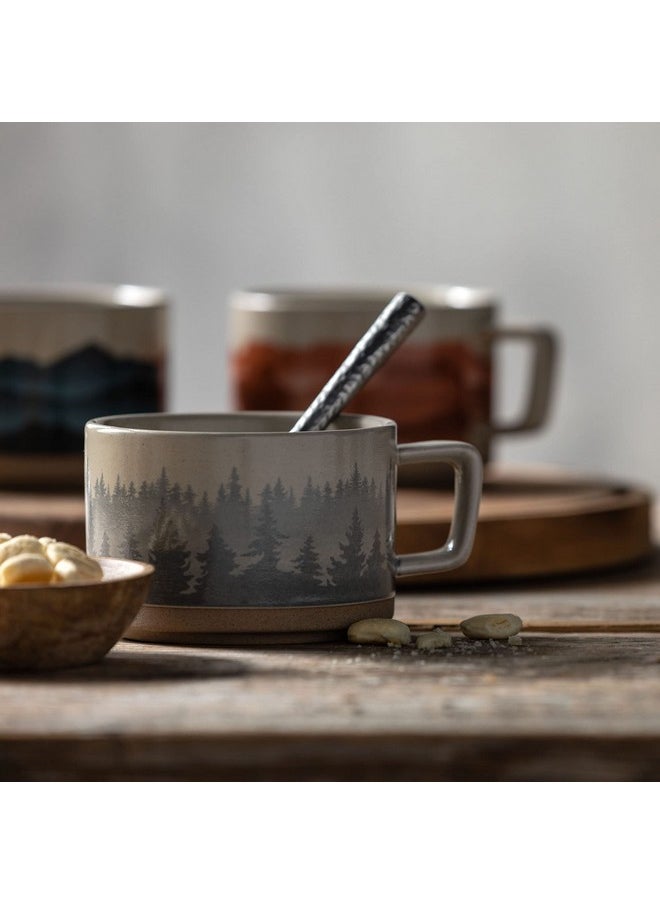DEMDACO Forest Mist Hazy Grey Ombre 16 ounce Ceramic Stoneware Soup Mugs Set of 2