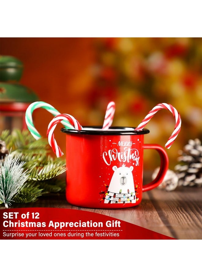 CHENGU Set of 12 Christmas Enamel Mug Bulk 12 oz Hot Chocolate Mugs Holiday Hot Cocoa Ceramic Mugs Merry Christmas Xmas Funny Coffee Cups Stocking Stuffer Gifts for Women Family Friends Coworkers