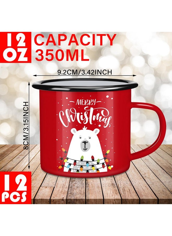 CHENGU Set of 12 Christmas Enamel Mug Bulk 12 oz Hot Chocolate Mugs Holiday Hot Cocoa Ceramic Mugs Merry Christmas Xmas Funny Coffee Cups Stocking Stuffer Gifts for Women Family Friends Coworkers
