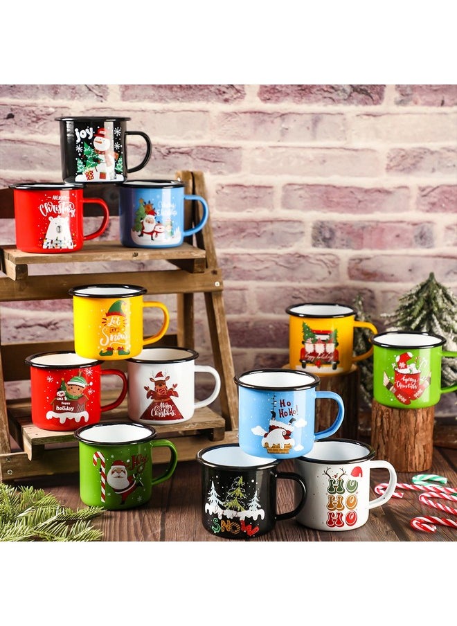 CHENGU Set of 12 Christmas Enamel Mug Bulk 12 oz Hot Chocolate Mugs Holiday Hot Cocoa Ceramic Mugs Merry Christmas Xmas Funny Coffee Cups Stocking Stuffer Gifts for Women Family Friends Coworkers