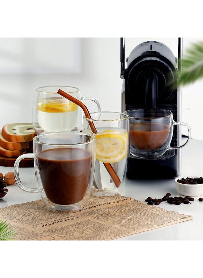 CNGLASS Large Double Wall Glass Coffee Mug 17 oz,Insulated Glass Coffee Cups with Handle,Set of 1