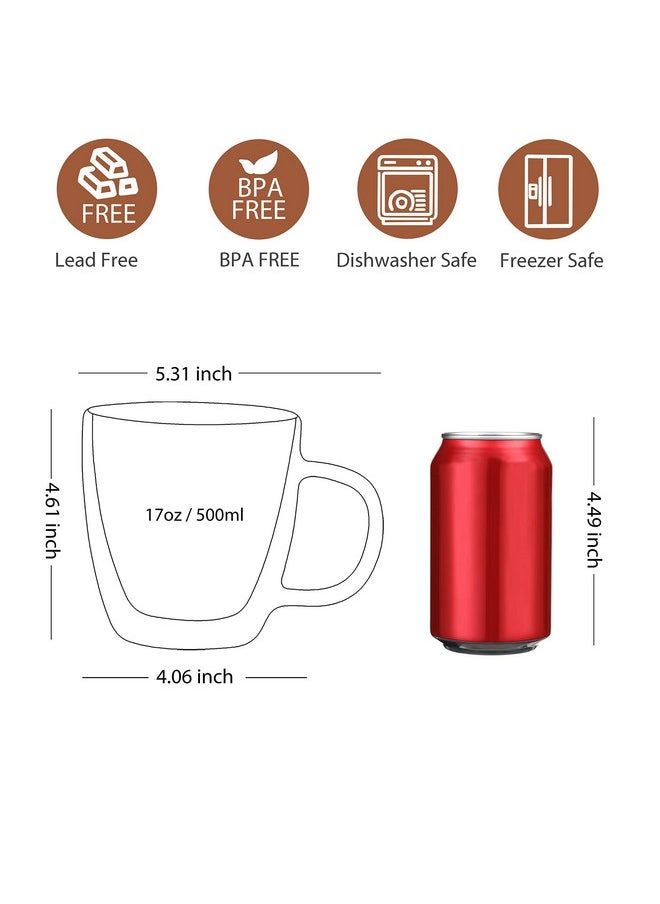 CNGLASS Large Double Wall Glass Coffee Mug 17 oz,Insulated Glass Coffee Cups with Handle,Set of 1