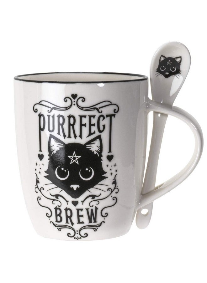 SUMMIT COLLECTION Alchemy Gothic Purrfect Brew Black Cats 11 fl oz Mug and Spoon Set Bone China