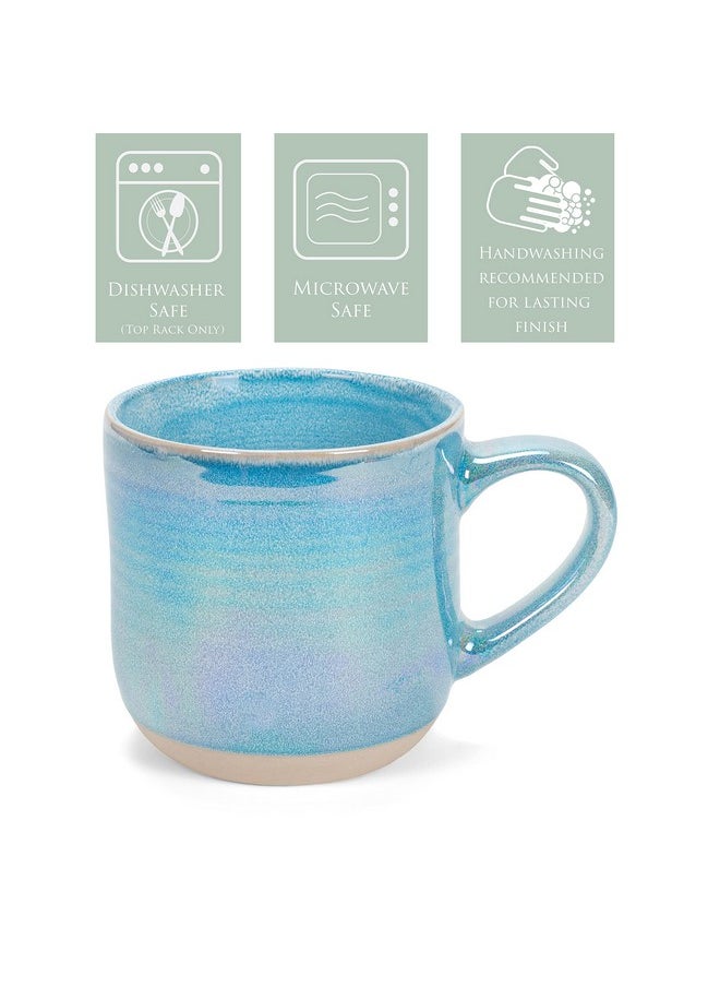 Elanze Designs Glossy Reactive Glaze Large 17 Fluid Ounce Everyday Kitchen Food Grade Ceramic Stoneware Coffee Mug Cup with Comfort Curved Handles, Set of 4, Blue