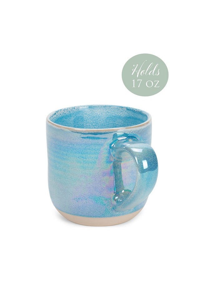 Elanze Designs Glossy Reactive Glaze Large 17 Fluid Ounce Everyday Kitchen Food Grade Ceramic Stoneware Coffee Mug Cup with Comfort Curved Handles, Set of 4, Blue