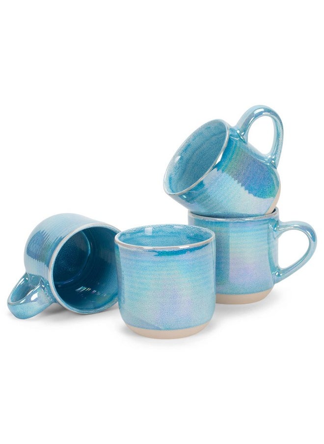 Elanze Designs Glossy Reactive Glaze Large 17 Fluid Ounce Everyday Kitchen Food Grade Ceramic Stoneware Coffee Mug Cup with Comfort Curved Handles, Set of 4, Blue