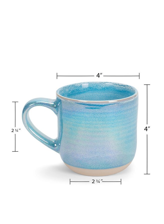 Elanze Designs Glossy Reactive Glaze Large 17 Fluid Ounce Everyday Kitchen Food Grade Ceramic Stoneware Coffee Mug Cup with Comfort Curved Handles, Set of 4, Blue