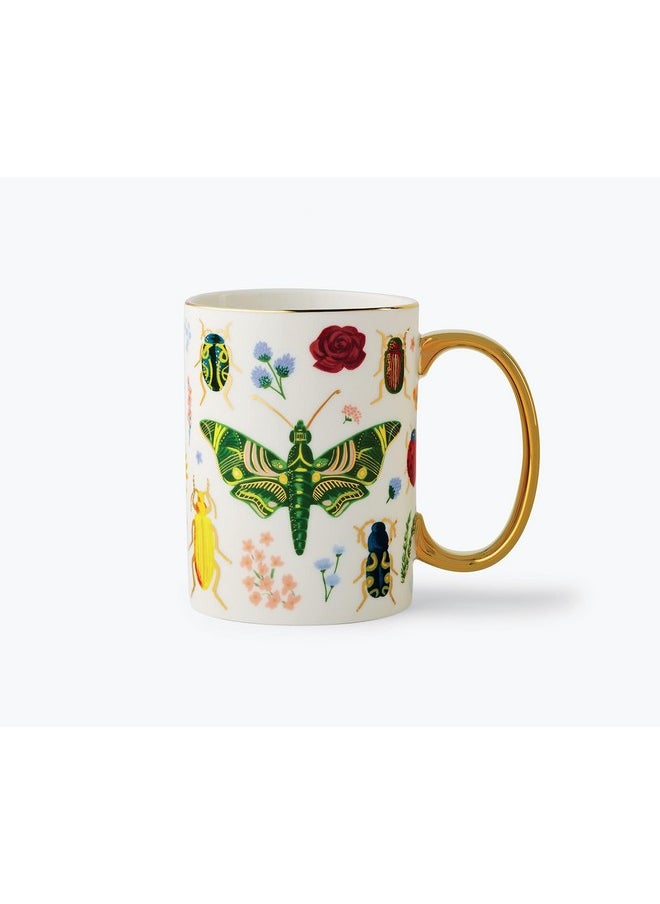 RIFLE PAPER CO. Curio Porcelain Mug - Porcelain 16 OZ Mug, Full-Color Illustration with Metallic Gold Accents, 4.5