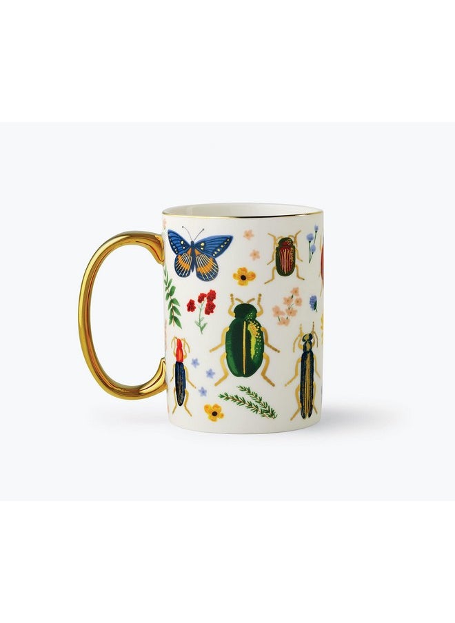 RIFLE PAPER CO. Curio Porcelain Mug - Porcelain 16 OZ Mug, Full-Color Illustration with Metallic Gold Accents, 4.5