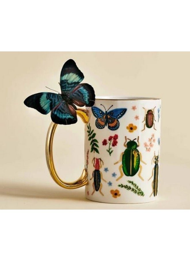 RIFLE PAPER CO. Curio Porcelain Mug - Porcelain 16 OZ Mug, Full-Color Illustration with Metallic Gold Accents, 4.5
