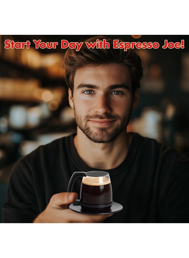 Funwares Unique Coffee Mug, Perfect Gag Gift, Funny Cool Big Coffee Mug for Men and Women! Espresso Joe, 3 oz Espresso Cups with Retro Coasters, Set of 2