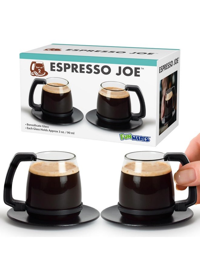 Funwares Unique Coffee Mug, Perfect Gag Gift, Funny Cool Big Coffee Mug for Men and Women! Espresso Joe, 3 oz Espresso Cups with Retro Coasters, Set of 2