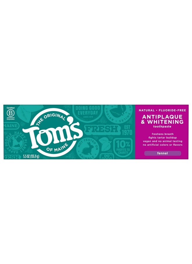 Tom's of Maine Fluoride-Free Antiplaque & Whitening Natural Toothpaste, Fennel, 5.5 oz. 2-Pack