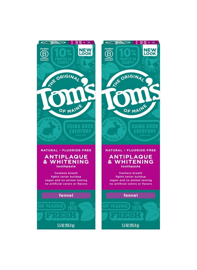 Tom's of Maine Fluoride-Free Antiplaque & Whitening Natural Toothpaste, Fennel, 5.5 oz. 2-Pack