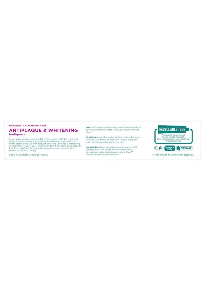Tom's of Maine Fluoride-Free Antiplaque & Whitening Natural Toothpaste, Fennel, 5.5 oz. 2-Pack