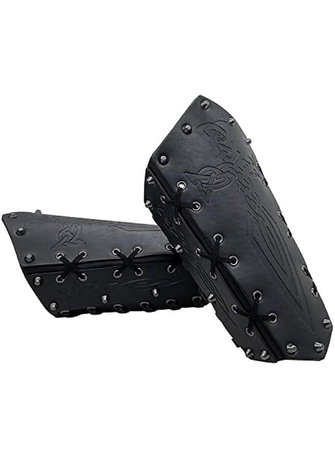 Medieval Embossed Arm Bracers, Retro Faux Leather Knight Arm Gauntlets, Vintage Renaissance Arm Guards (Black B)