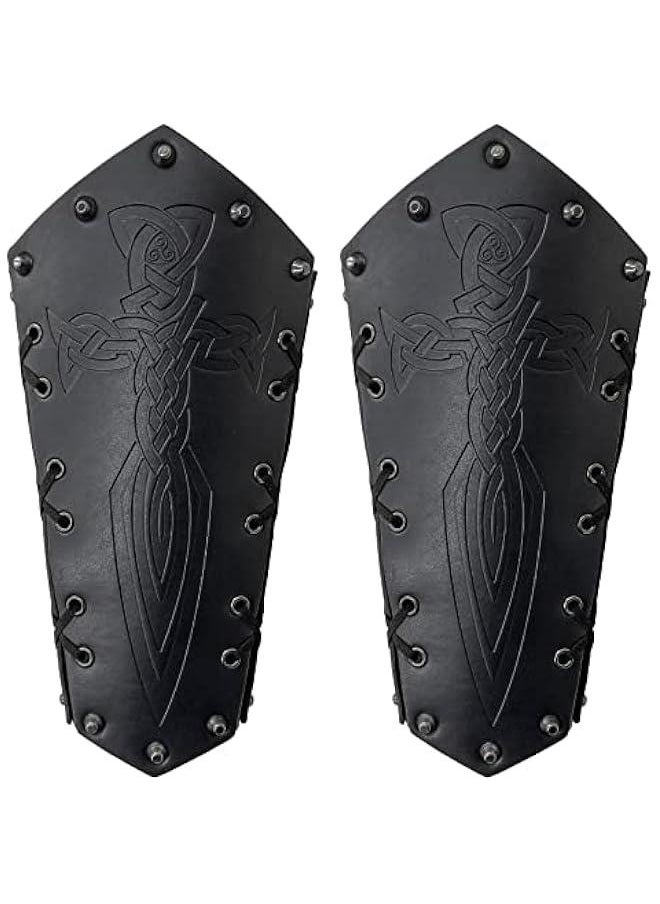 Medieval Embossed Arm Bracers, Retro Faux Leather Knight Arm Gauntlets, Vintage Renaissance Arm Guards (Black B)