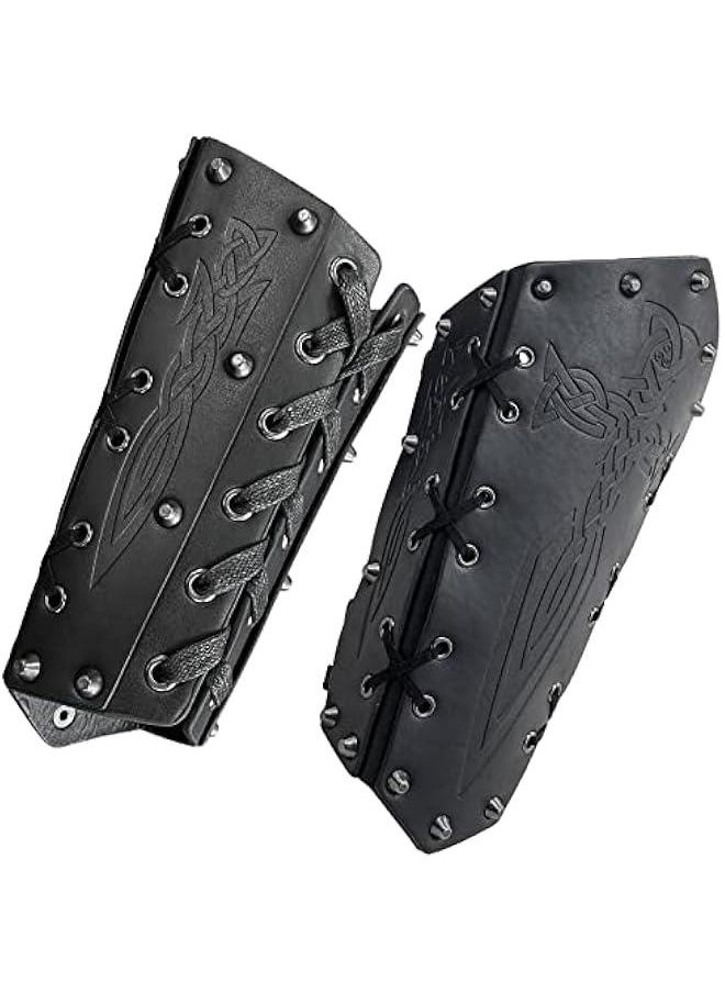 Medieval Embossed Arm Bracers, Retro Faux Leather Knight Arm Gauntlets, Vintage Renaissance Arm Guards (Black B)