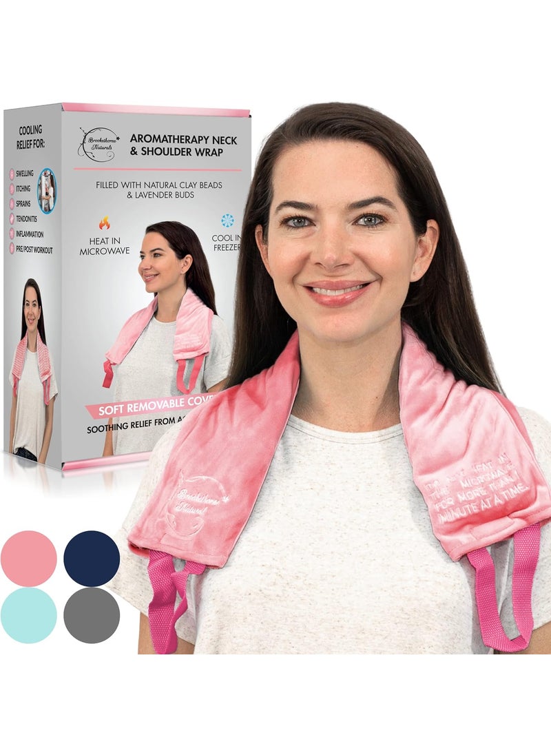 Brookethorne Naturals Microwave Heating Pad for Neck and Shoulders Moist Heating Pad with Removable Cover. Calming Heat Neck Wrap with Lavender. Great for Back Pain, Stiff Neck & Cramps