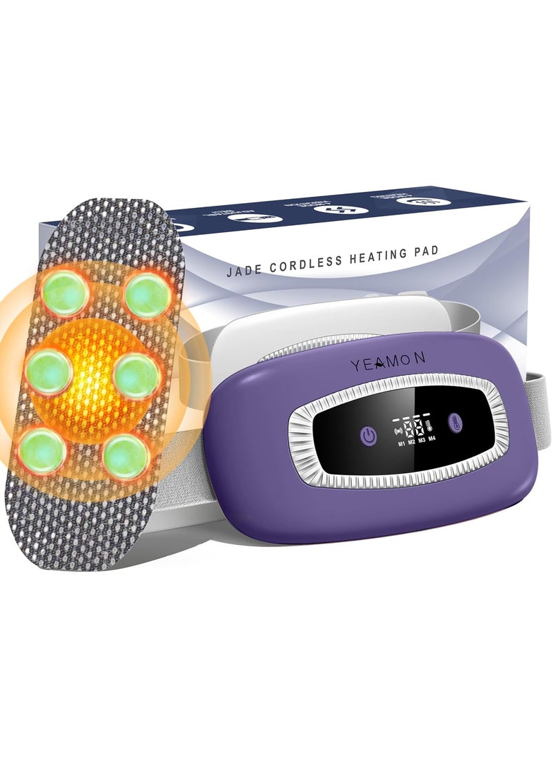 Nature Jade Electric Heating Pad, Portable Menstrual Heating Pad, 6 Hours Battery Life Portable Cordless Rechargealbe Reusable Massage Heating Pad for Cramps,Back Pain Relief(Light Purple)