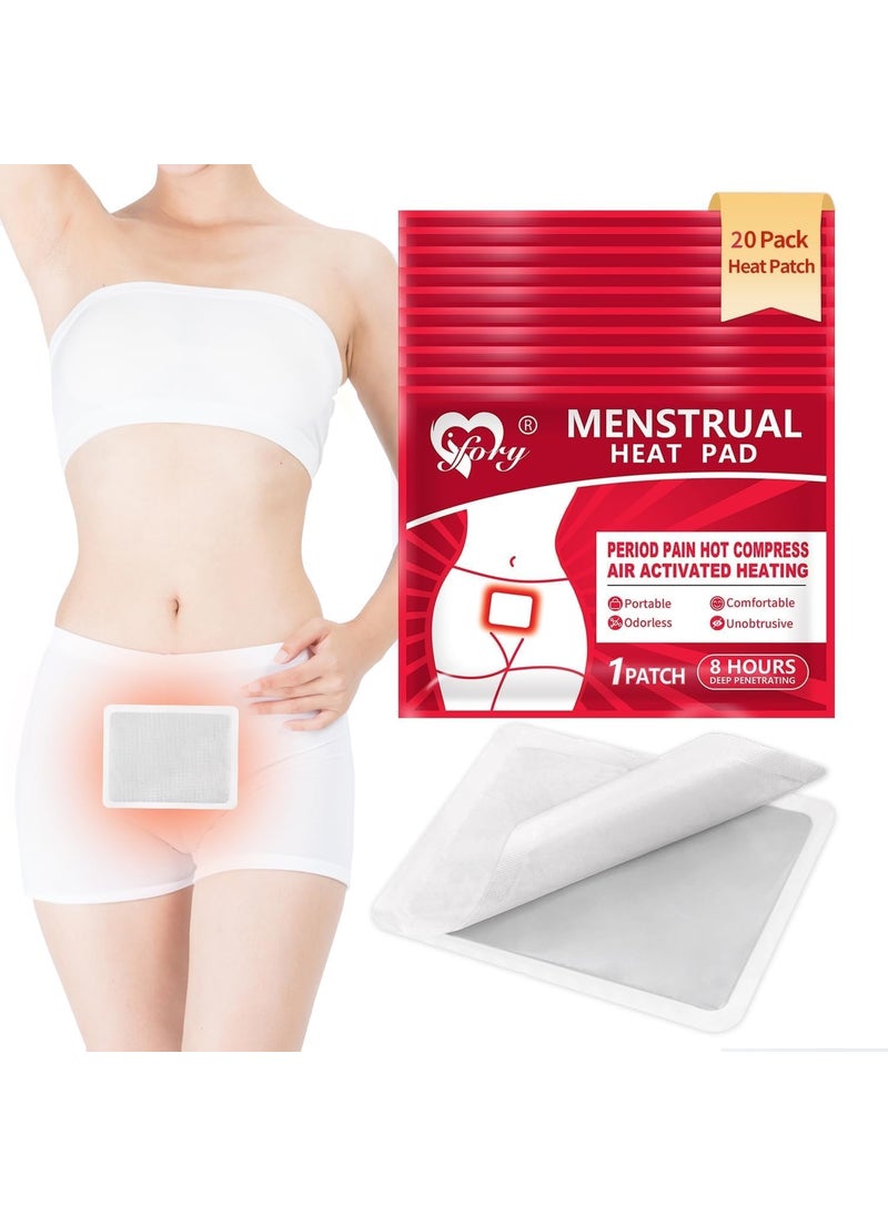 Heat Patches for Menstrual Cramp Relief, Adhesive Heating Patches for Period Cramps, Portable Instant Hot Packs, Travel Size Heat Pads on Cruise- 20 Packs