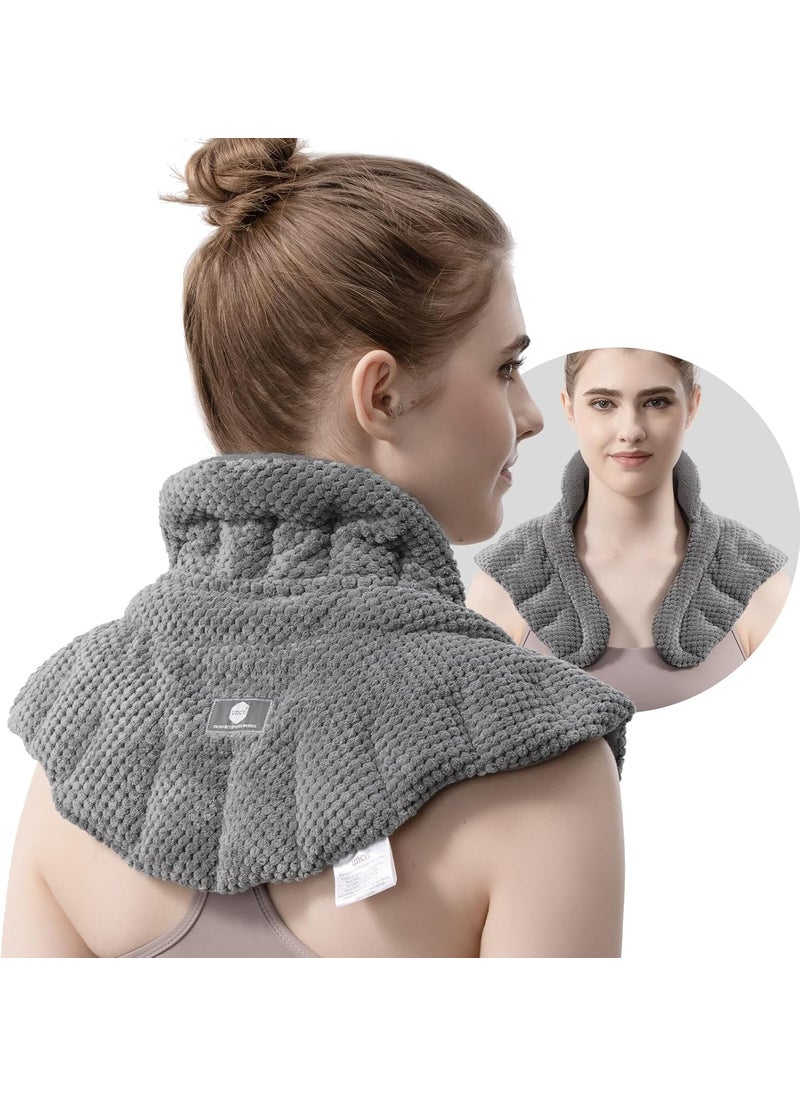 Microwave Heating Pad for Neck, Shoulders Back Pain Relief | Large Moist Weighted Cordless Heat Pad | Heated Neck Wrap for Targeting Stress, Tension Relief and Relaxation Grey