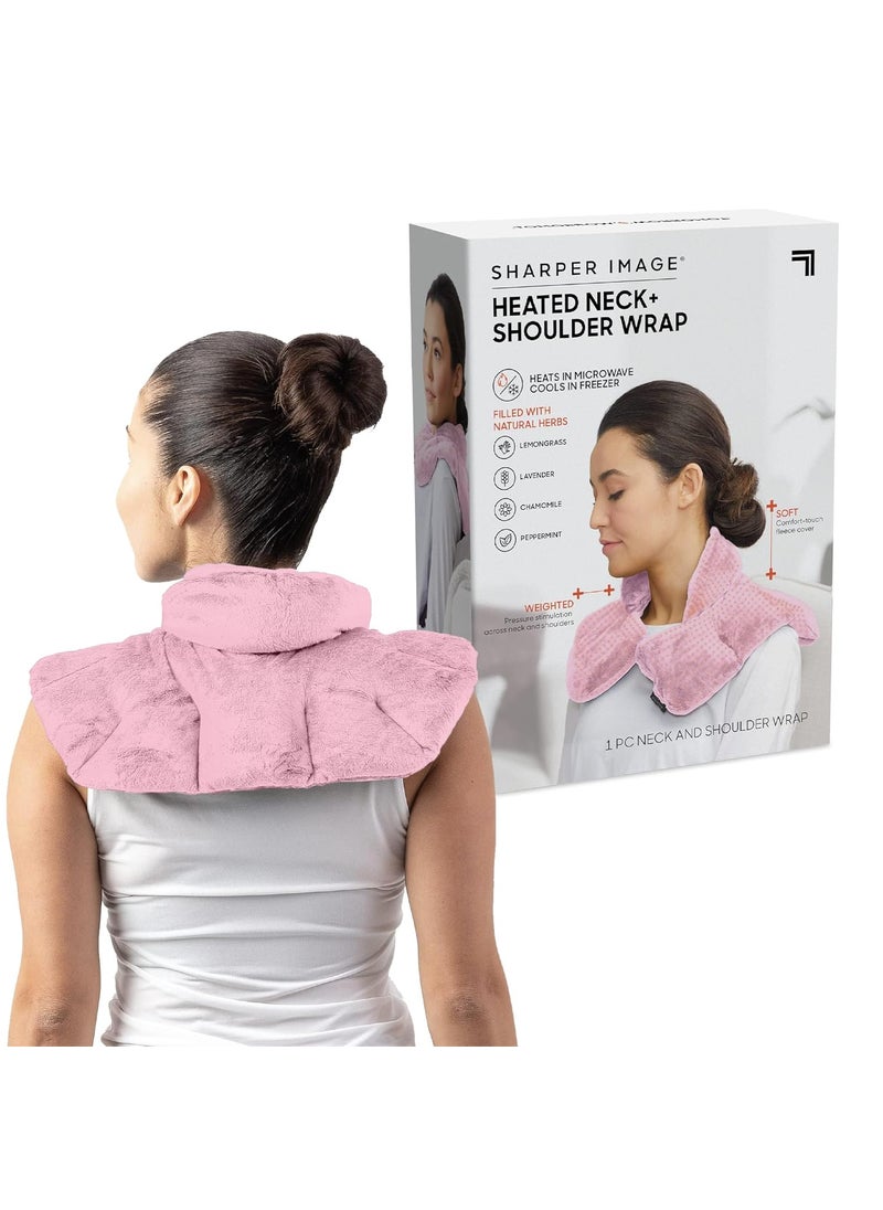 Sharper Image Heated Neck & Shoulder Wrap - Microwavable Warm & Cooling Plush Pad, Scented Aromatherapy (100% Natural Lavender & Herb Spa Blend), Pain Tension Headache Relief Therapy, Gift for Women