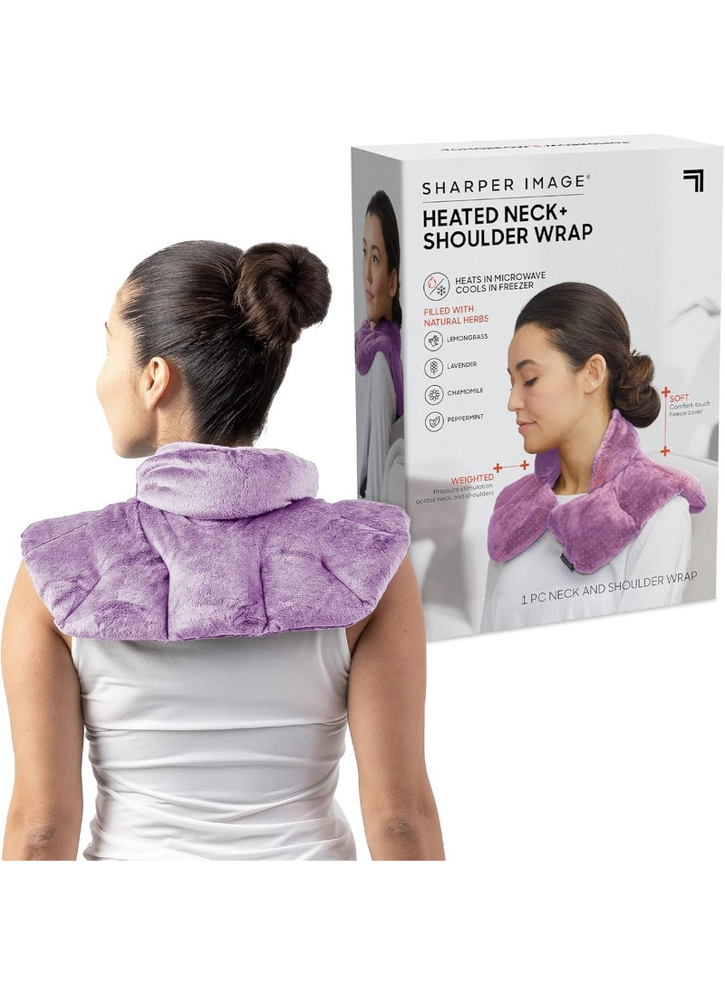Sharper Image Heated Neck & Shoulder Wrap - Microwavable Warm & Cooling Plush Pad, Scented Aromatherapy (100% Natural Lavender & Herb Spa Blend), Pain Tension Headache Relief Therapy, Gift for Women
