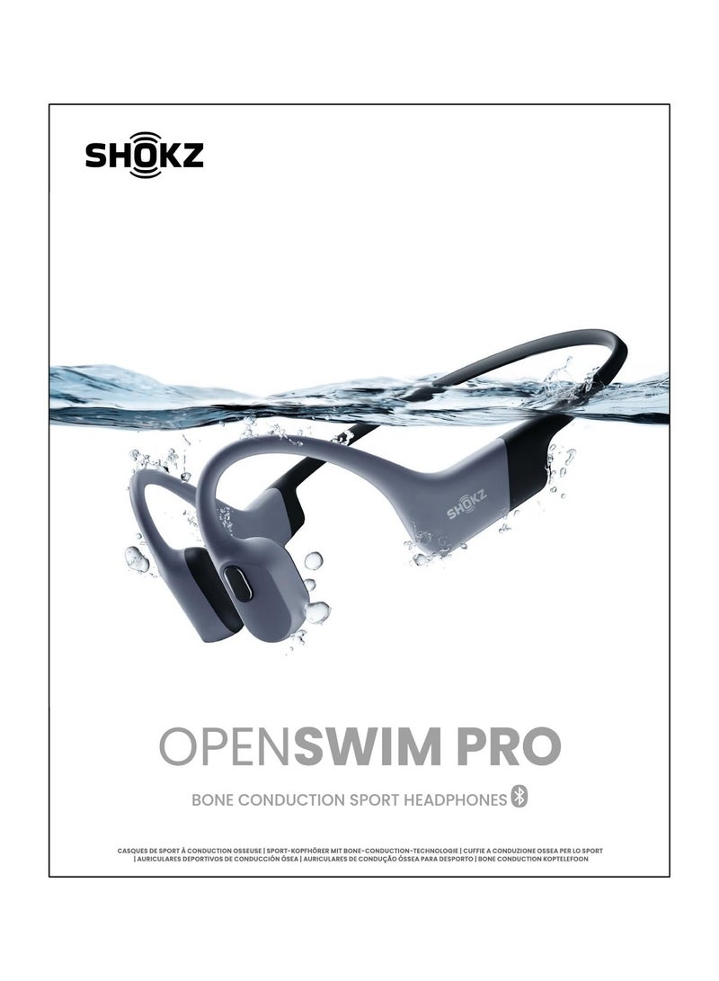 OpenSwim Pro Bone Conduction Sports Headphones, IP68 Waterproof Open-Ear Wireless Earphones with Bluetooth 5.4, 32GB of MP3 Storage, Noise Canceling Mics, 9h Playtime for Running, Swimming Grey