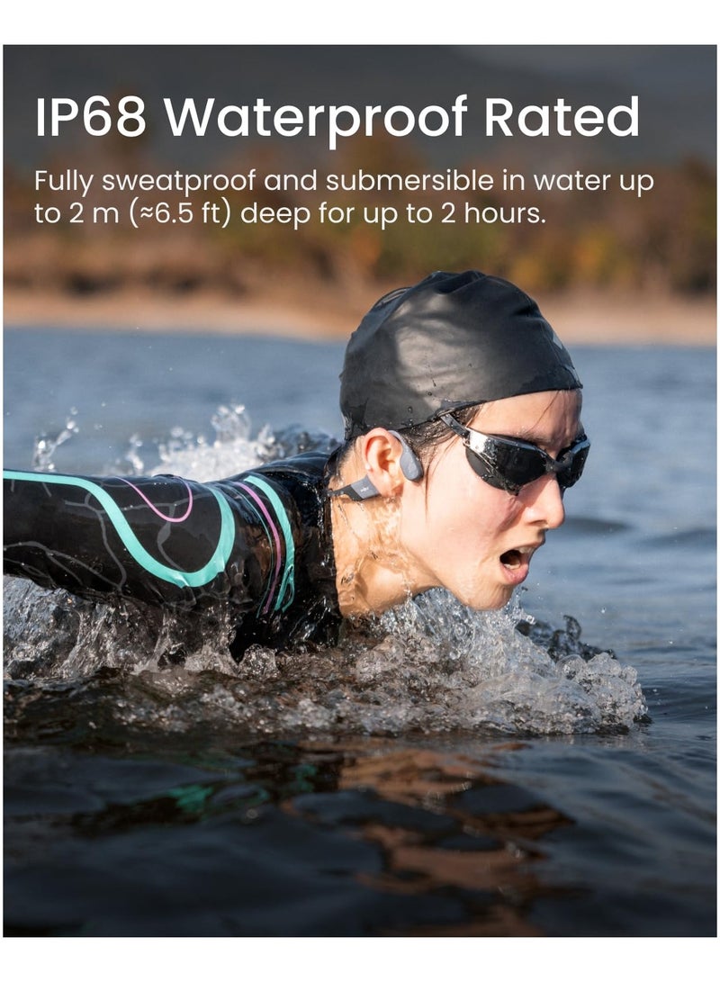 OpenSwim Pro Bone Conduction Sports Headphones, IP68 Waterproof Open-Ear Wireless Earphones with Bluetooth 5.4, 32GB of MP3 Storage, Noise Canceling Mics, 9h Playtime for Running, Swimming Grey