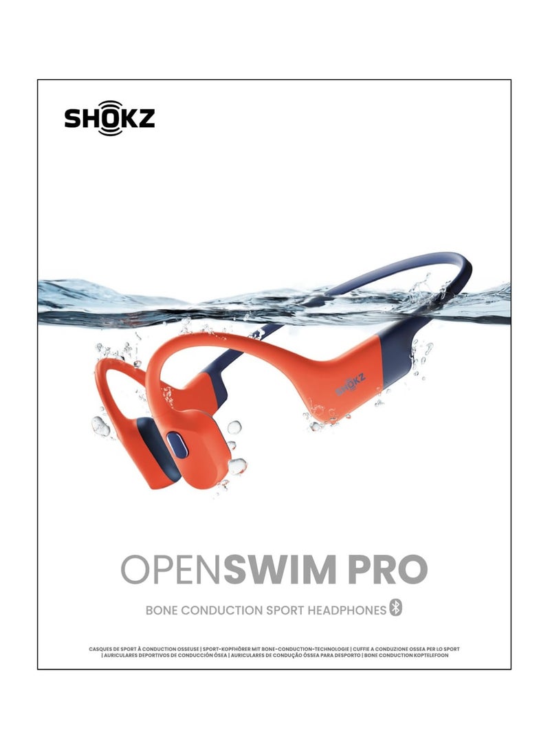 OpenSwim Pro Bone Conduction Sports Headphones, IP68 Waterproof Open-Ear Wireless Earphones with Bluetooth 5.4, 32GB of MP3 Storage, Noise Canceling Mics, 9h Playtime for Running, Swimming Red