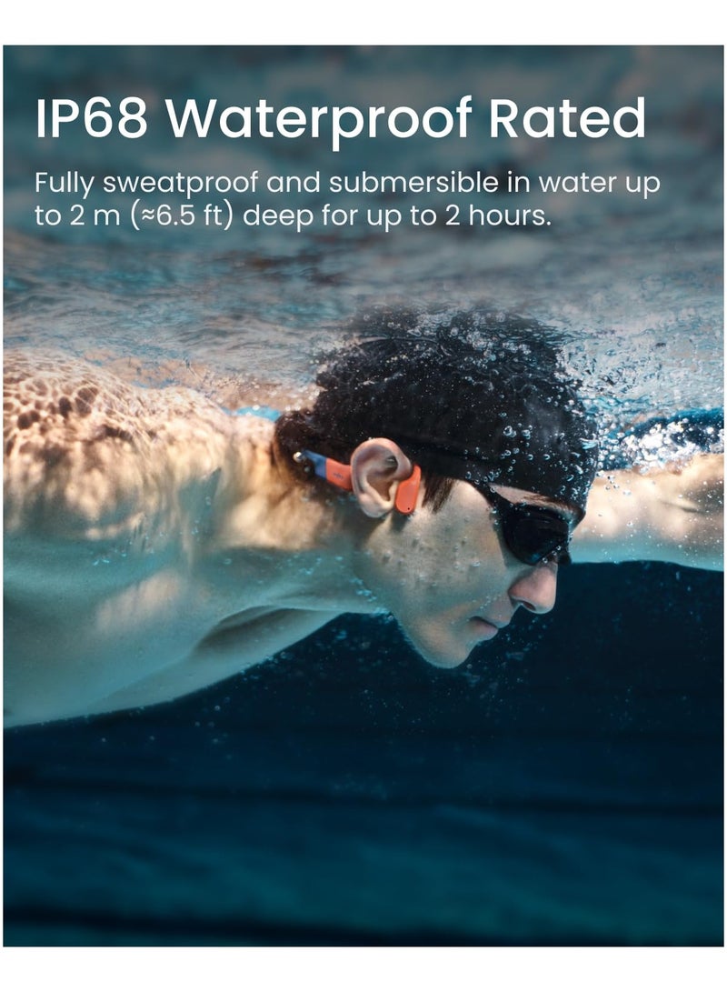 OpenSwim Pro Bone Conduction Sports Headphones, IP68 Waterproof Open-Ear Wireless Earphones with Bluetooth 5.4, 32GB of MP3 Storage, Noise Canceling Mics, 9h Playtime for Running, Swimming Red