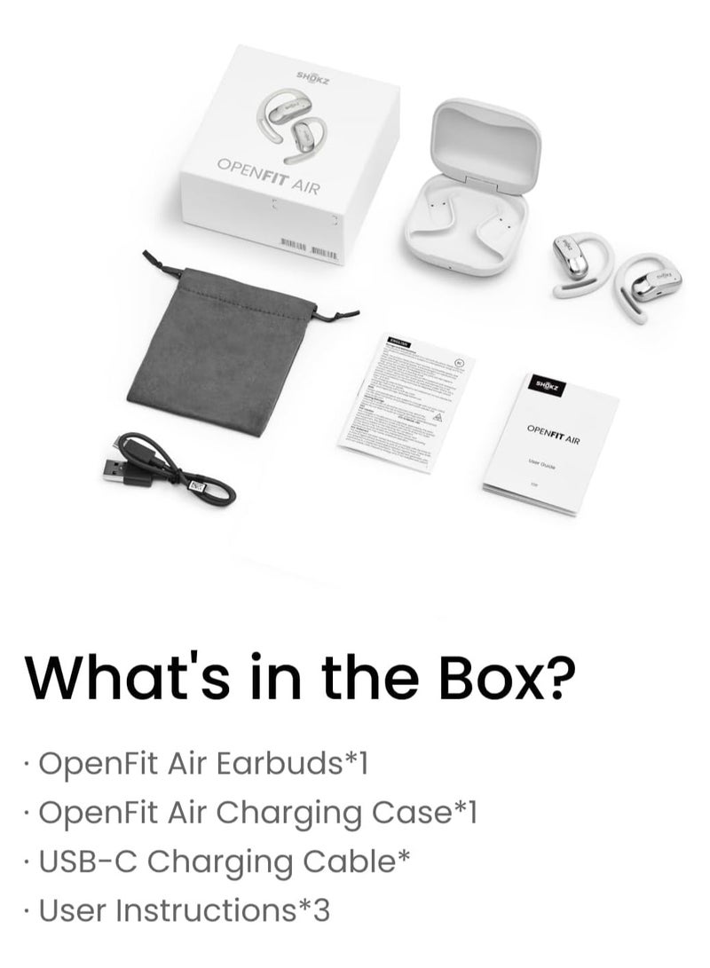 OpenFit Air - Open-Ear Headphones, True Wireless Earbuds, Water Resistant, Secure Earhooks for Daily Use White