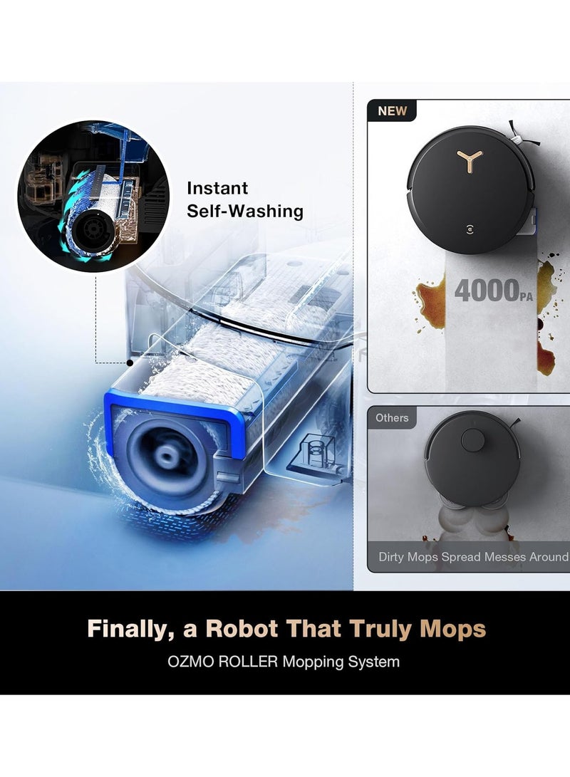 Deebot X8 Pro Omni Robot Vacuum and Mop, OZMO Roller Instant Self-Washing Mopping,18000Pa Suction Hot Water Mop Washing, Auto Cleaning Solution Adding, Hot Air-Drying, Self-Emptying 4 L 80 W DEX56 Black