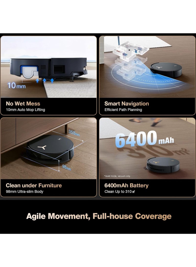 Deebot X8 Pro Omni Robot Vacuum and Mop, OZMO Roller Instant Self-Washing Mopping,18000Pa Suction Hot Water Mop Washing, Auto Cleaning Solution Adding, Hot Air-Drying, Self-Emptying 4 L 80 W DEX56 Black