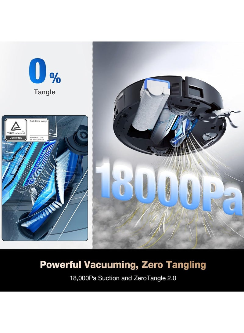 Deebot X8 Pro Omni Robot Vacuum and Mop, OZMO Roller Instant Self-Washing Mopping,18000Pa Suction Hot Water Mop Washing, Auto Cleaning Solution Adding, Hot Air-Drying, Self-Emptying 4 L 80 W DEX56 Black