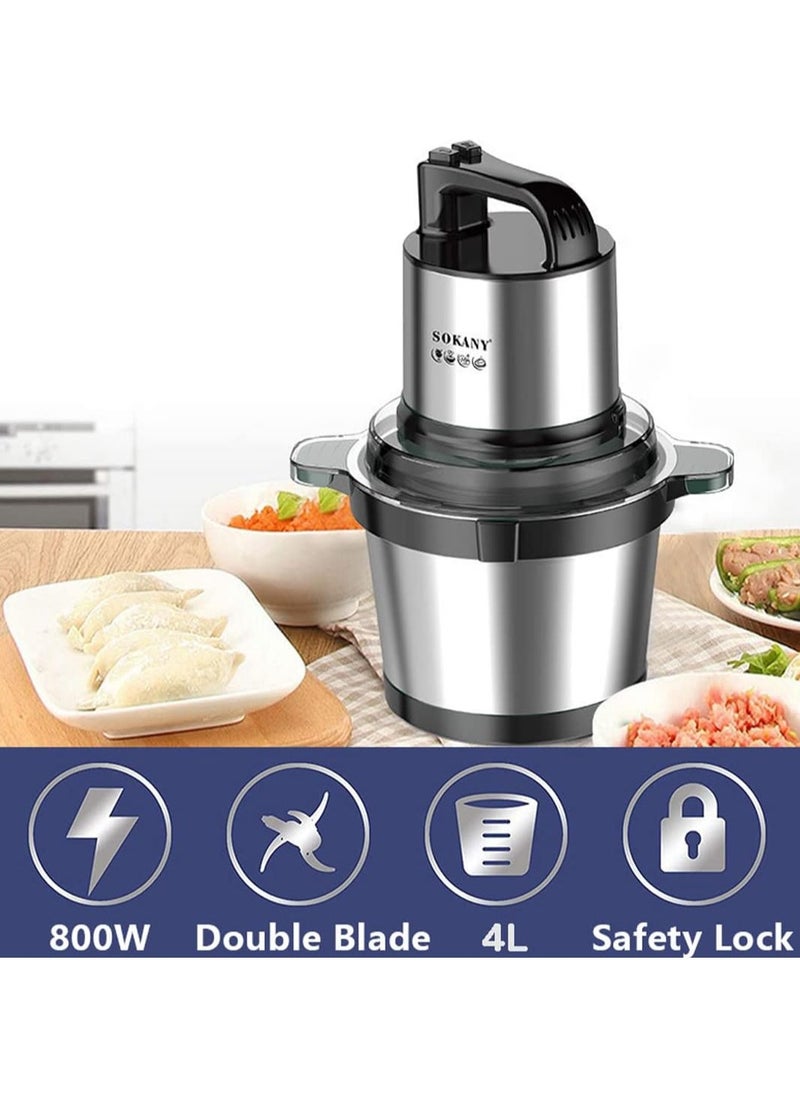 OKANY 800W Electric Food Chopper & Meat Grinder – 4L Stainless Steel Bowl, 4 Sharp Blades, High-Speed Processor for Vegetables, Fruits, Nuts, and Meats (SK-7028)