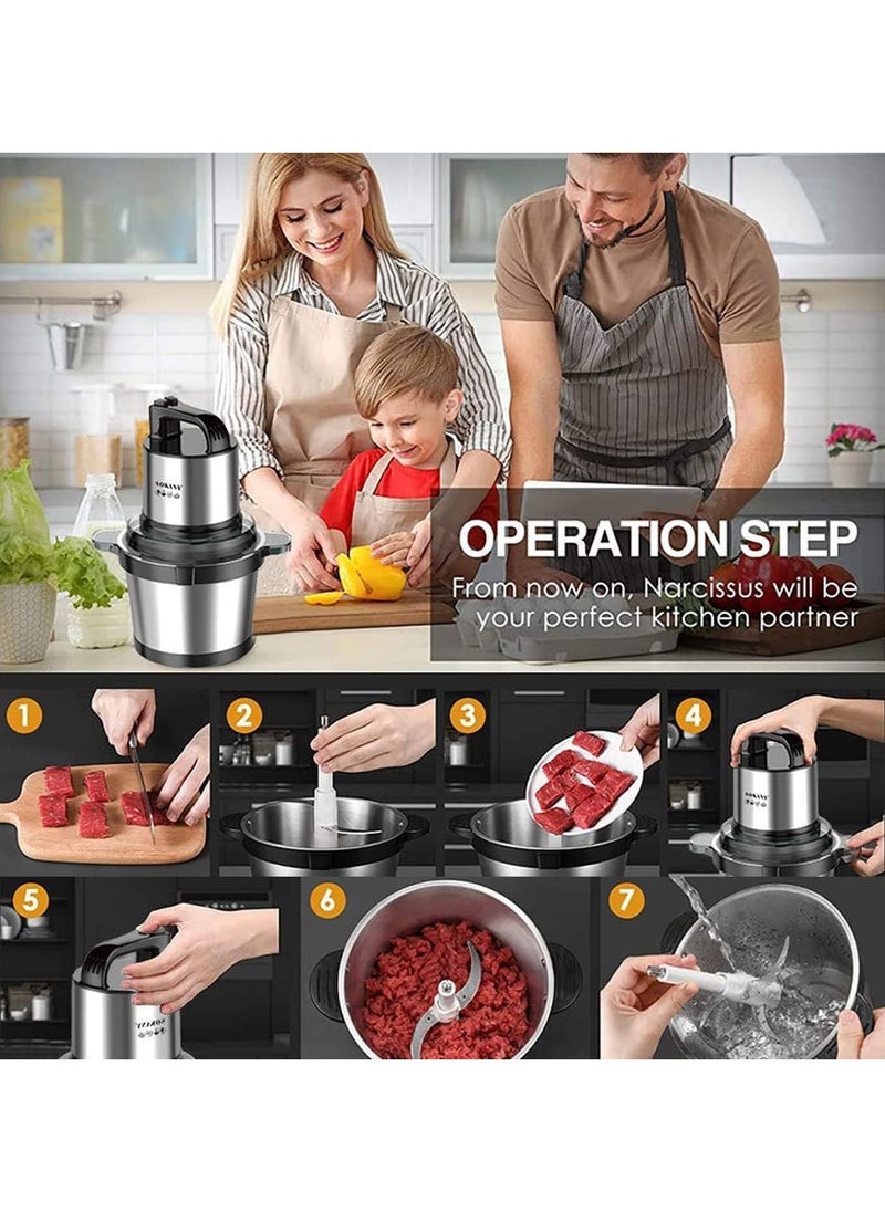 OKANY 800W Electric Food Chopper & Meat Grinder – 4L Stainless Steel Bowl, 4 Sharp Blades, High-Speed Processor for Vegetables, Fruits, Nuts, and Meats (SK-7028)