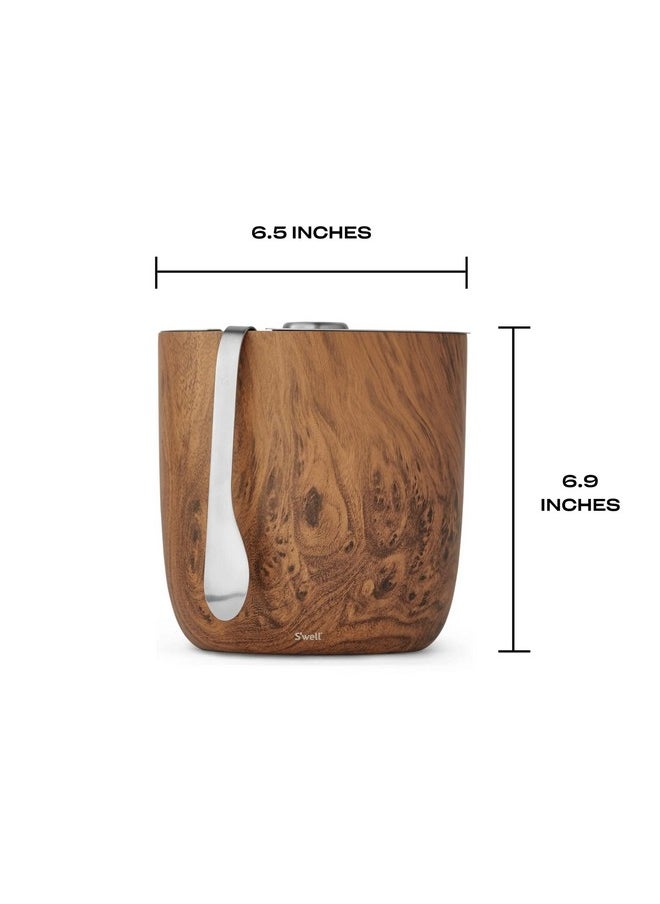 S'well Stainless Steel Ice Bucket with Tongs - Holds 68oz of Ice - Teakwood - Triple-Layered Vacuum-Insulated Container Designed to Keep Ice Colder, Longer - BPA-Free Designer Barware Accessories