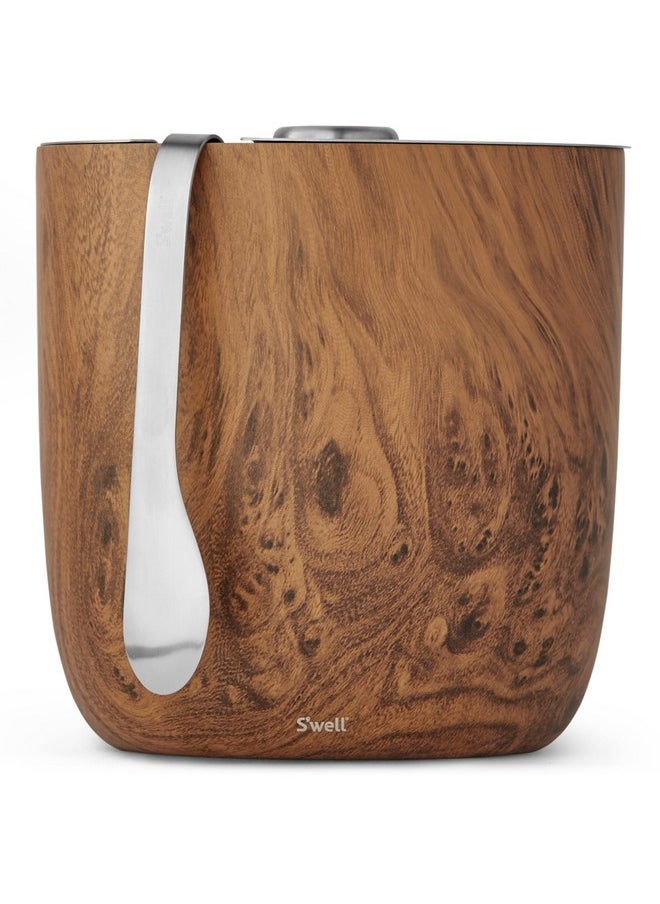 S'well Stainless Steel Ice Bucket with Tongs - Holds 68oz of Ice - Teakwood - Triple-Layered Vacuum-Insulated Container Designed to Keep Ice Colder, Longer - BPA-Free Designer Barware Accessories