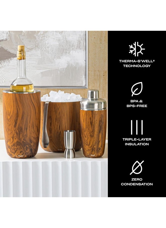 S'well Stainless Steel Ice Bucket with Tongs - Holds 68oz of Ice - Teakwood - Triple-Layered Vacuum-Insulated Container Designed to Keep Ice Colder, Longer - BPA-Free Designer Barware Accessories
