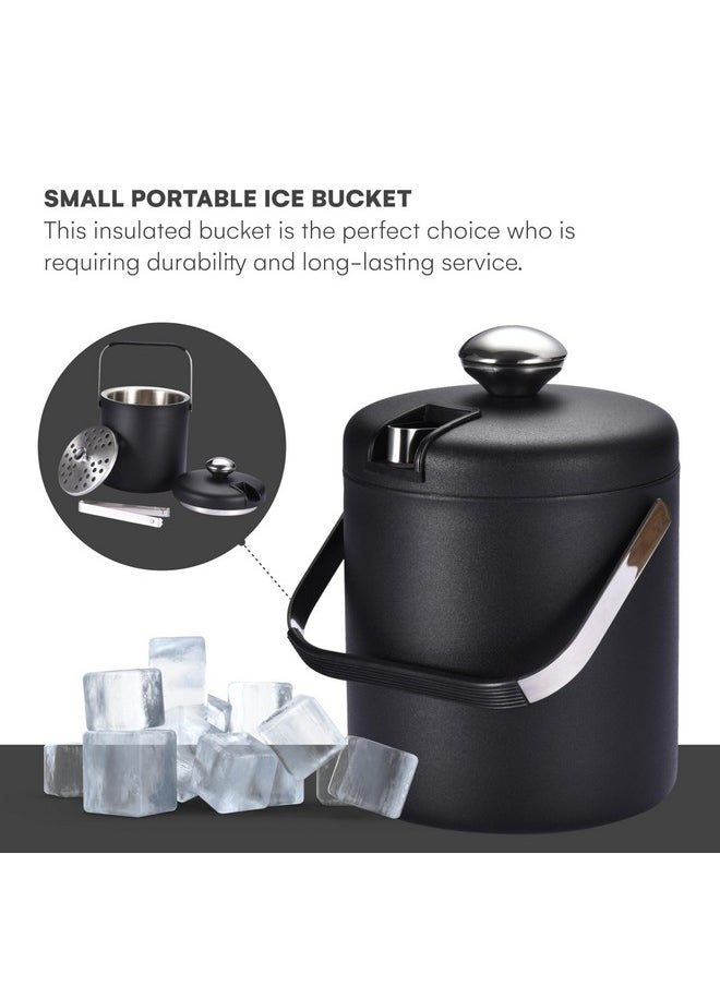 flybold Small Ice Bucket for Parties - Ice Bucket with Lid for Cocktail Bar - Double Walled Ice Container - Portable Chiller Bin Basket - Insulated Wine Buckets for Indoor or Outdoor - Ice Cube Holder