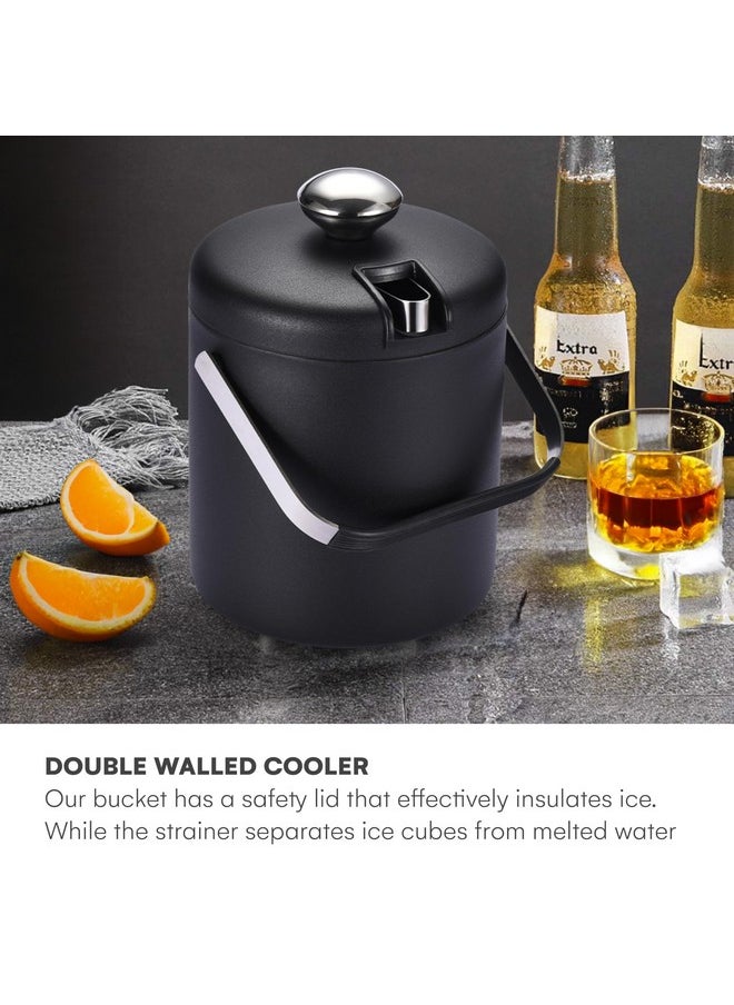 flybold Small Ice Bucket for Parties - Ice Bucket with Lid for Cocktail Bar - Double Walled Ice Container - Portable Chiller Bin Basket - Insulated Wine Buckets for Indoor or Outdoor - Ice Cube Holder