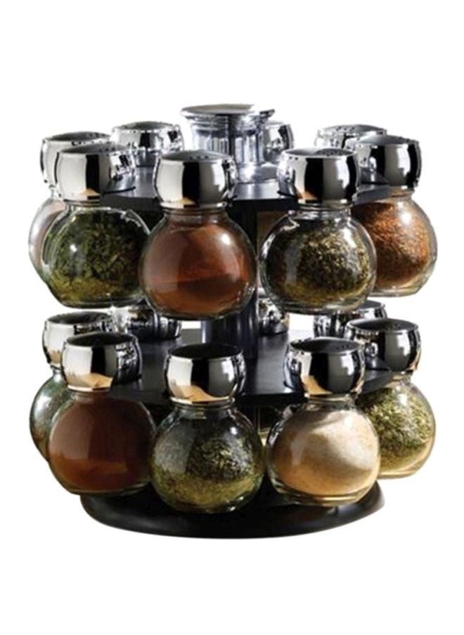 16-Piece Glass Spice Jar Set With Rack /Black