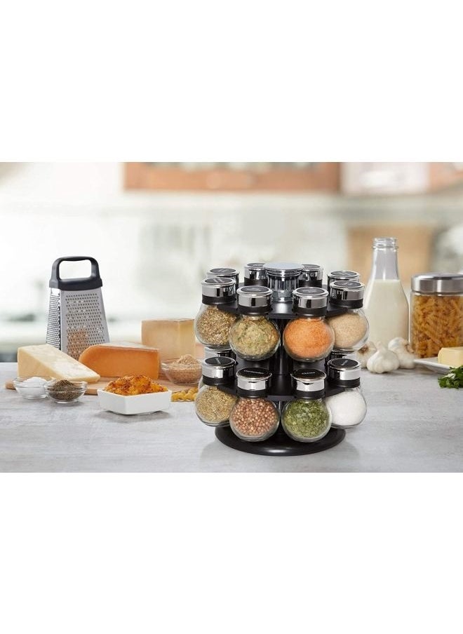 16-Piece Glass Spice Jar Set With Rack /Black