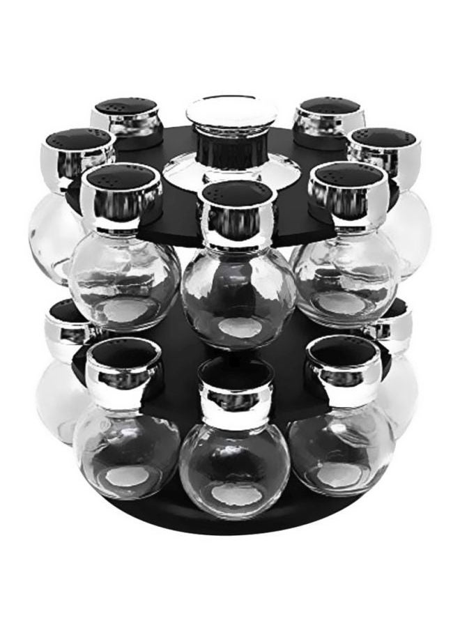 16-Piece Glass Spice Jar Set With Rack /Black